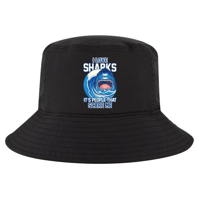 Funny I Love Sharks It's People That Scare Me Cool Comfort Performance Bucket Hat