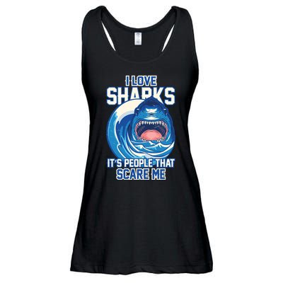 Funny I Love Sharks It's People That Scare Me Ladies Essential Flowy Tank