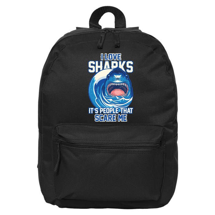 Funny I Love Sharks It's People That Scare Me 16 in Basic Backpack