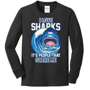 Funny I Love Sharks It's People That Scare Me Kids Long Sleeve Shirt