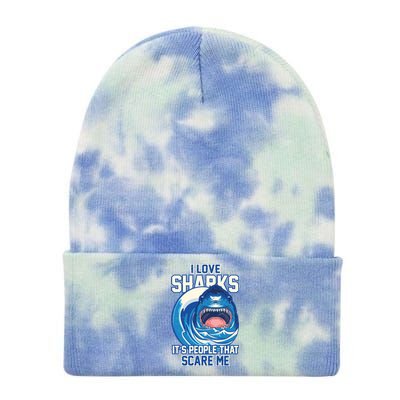 Funny I Love Sharks It's People That Scare Me Tie Dye 12in Knit Beanie