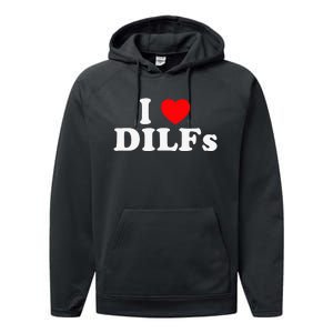 Funny I Love DILFs I Heart DILFs Red Heart Cool Performance Fleece Hoodie