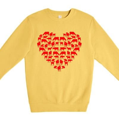 Funny I Love My Cows Lovers Farmers Hearts Valentine's Day Premium Crewneck Sweatshirt