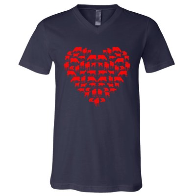 Funny I Love My Cows Lovers Farmers Hearts Valentine's Day V-Neck T-Shirt