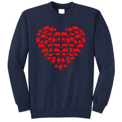 Funny I Love My Cows Lovers Farmers Hearts Valentine's Day Tall Sweatshirt