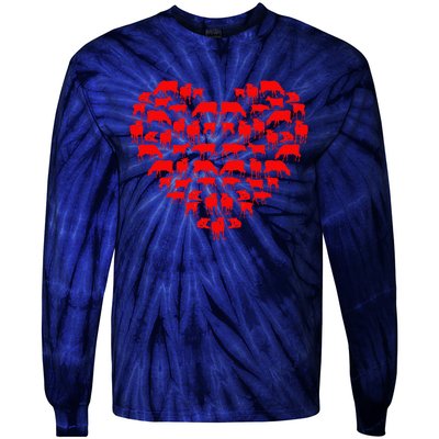 Funny I Love My Cows Lovers Farmers Hearts Valentine's Day Tie-Dye Long Sleeve Shirt