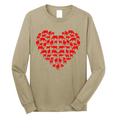 Funny I Love My Cows Lovers Farmers Hearts Valentine's Day Long Sleeve Shirt