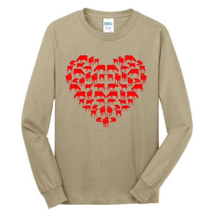 Funny I Love My Cows Lovers Farmers Hearts Valentine's Day Tall Long Sleeve T-Shirt