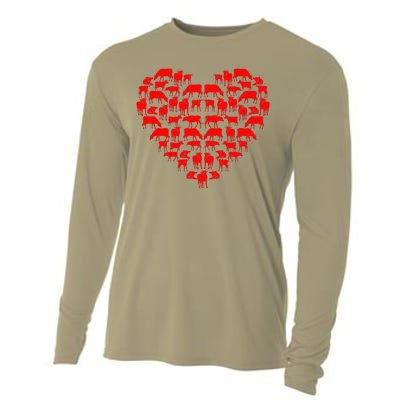 Funny I Love My Cows Lovers Farmers Hearts Valentine's Day Cooling Performance Long Sleeve Crew