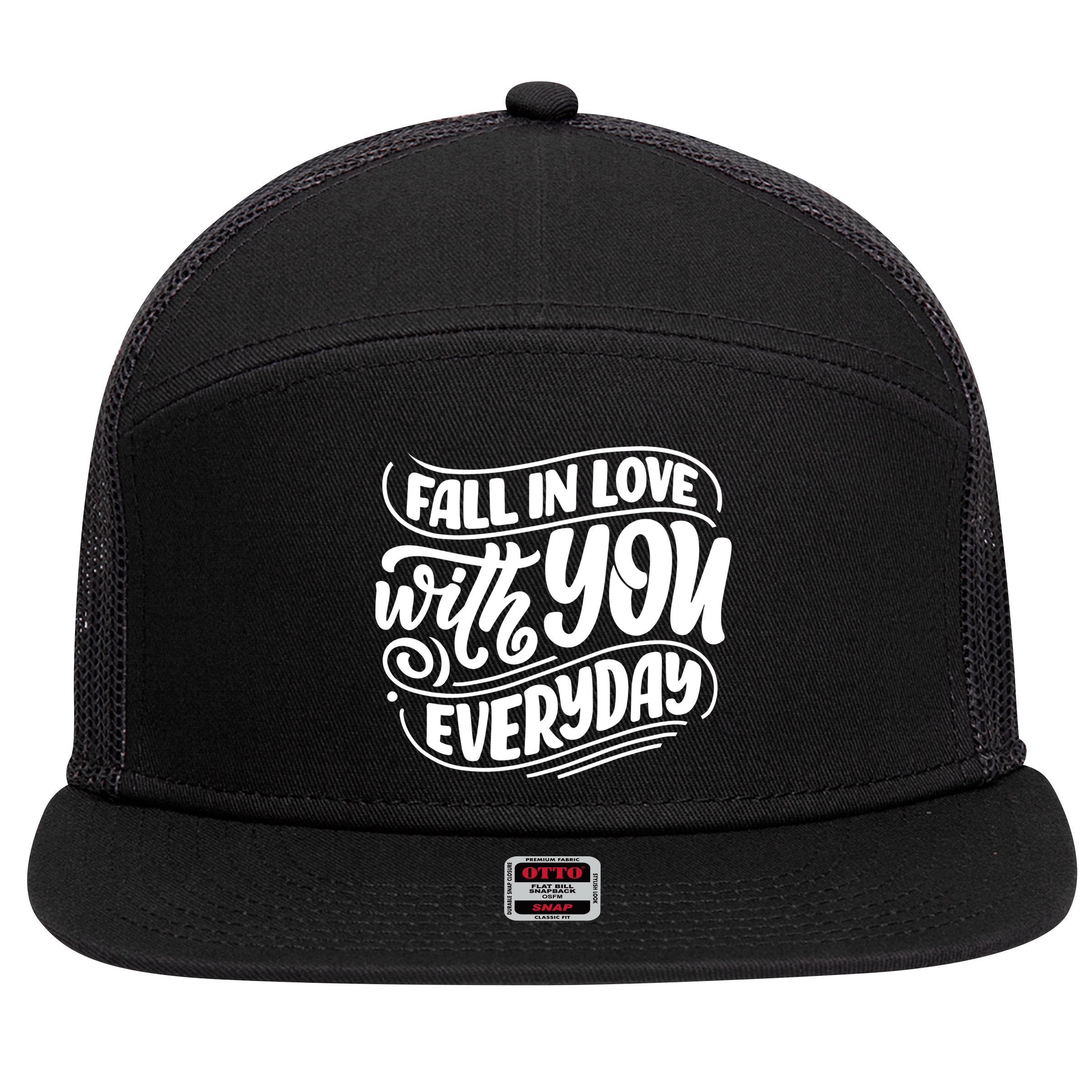 Fall In Love With You Everyday Cute Gift 7 Panel Mesh Trucker Snapback Hat