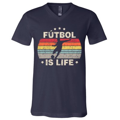 Futbol Is Life Soccer Funny Football Lover Vintage V-Neck T-Shirt