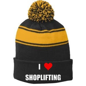 Funny I Love Shoplifting Design Stripe Pom Pom Beanie