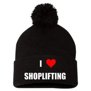 Funny I Love Shoplifting Design Pom Pom 12in Knit Beanie