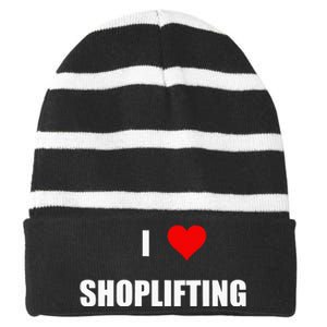 Funny I Love Shoplifting Design Striped Beanie with Solid Band