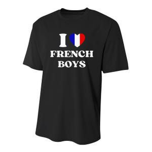 Funny I Love French I Red Heart French France Youth Performance Sprint T-Shirt