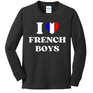 Funny I Love French I Red Heart French France Kids Long Sleeve Shirt