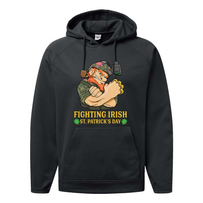 Fighting Irish Leprechaun American Soldier St Patrick's Day Performance Fleece Hoodie