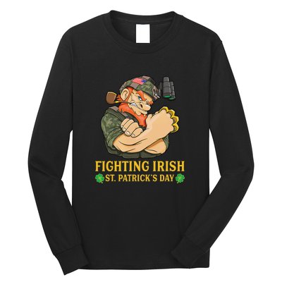 Fighting Irish Leprechaun American Soldier St Patrick's Day Long Sleeve Shirt