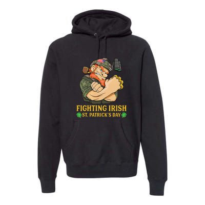 Fighting Irish Leprechaun American Soldier St Patrick's Day Premium Hoodie