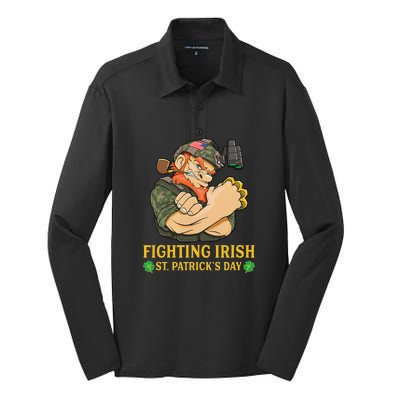 Fighting Irish Leprechaun American Soldier St Patrick's Day Silk Touch Performance Long Sleeve Polo