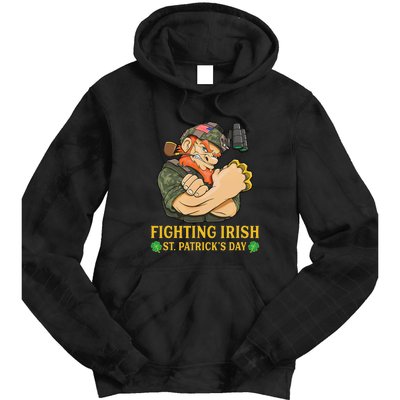 Fighting Irish Leprechaun American Soldier St Patrick's Day Tie Dye Hoodie