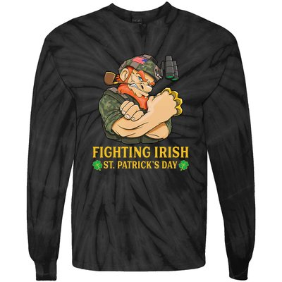 Fighting Irish Leprechaun American Soldier St Patrick's Day Tie-Dye Long Sleeve Shirt