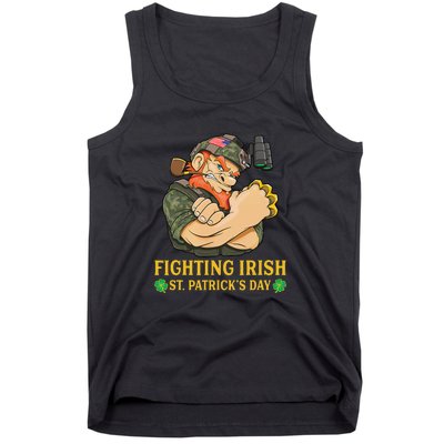 Fighting Irish Leprechaun American Soldier St Patrick's Day Tank Top