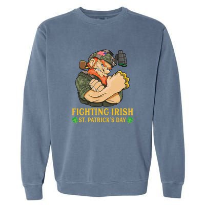 Fighting Irish Leprechaun American Soldier St Patrick's Day Garment-Dyed Sweatshirt