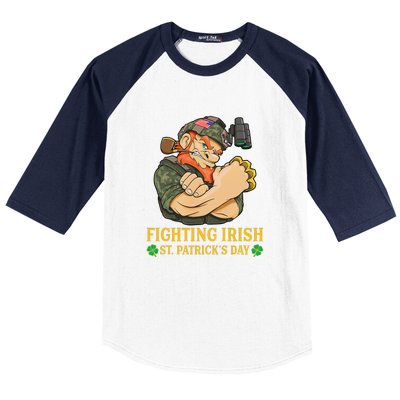 Fighting Irish Leprechaun American Soldier St Patrick's Day Baseball Sleeve Shirt