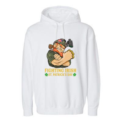 Fighting Irish Leprechaun American Soldier St Patrick's Day Garment-Dyed Fleece Hoodie