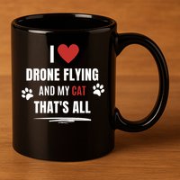 Funny I Love Drone Flying And My Cat Cats Lover Quadcopter Gift 11oz C Handle Ceramic Mug