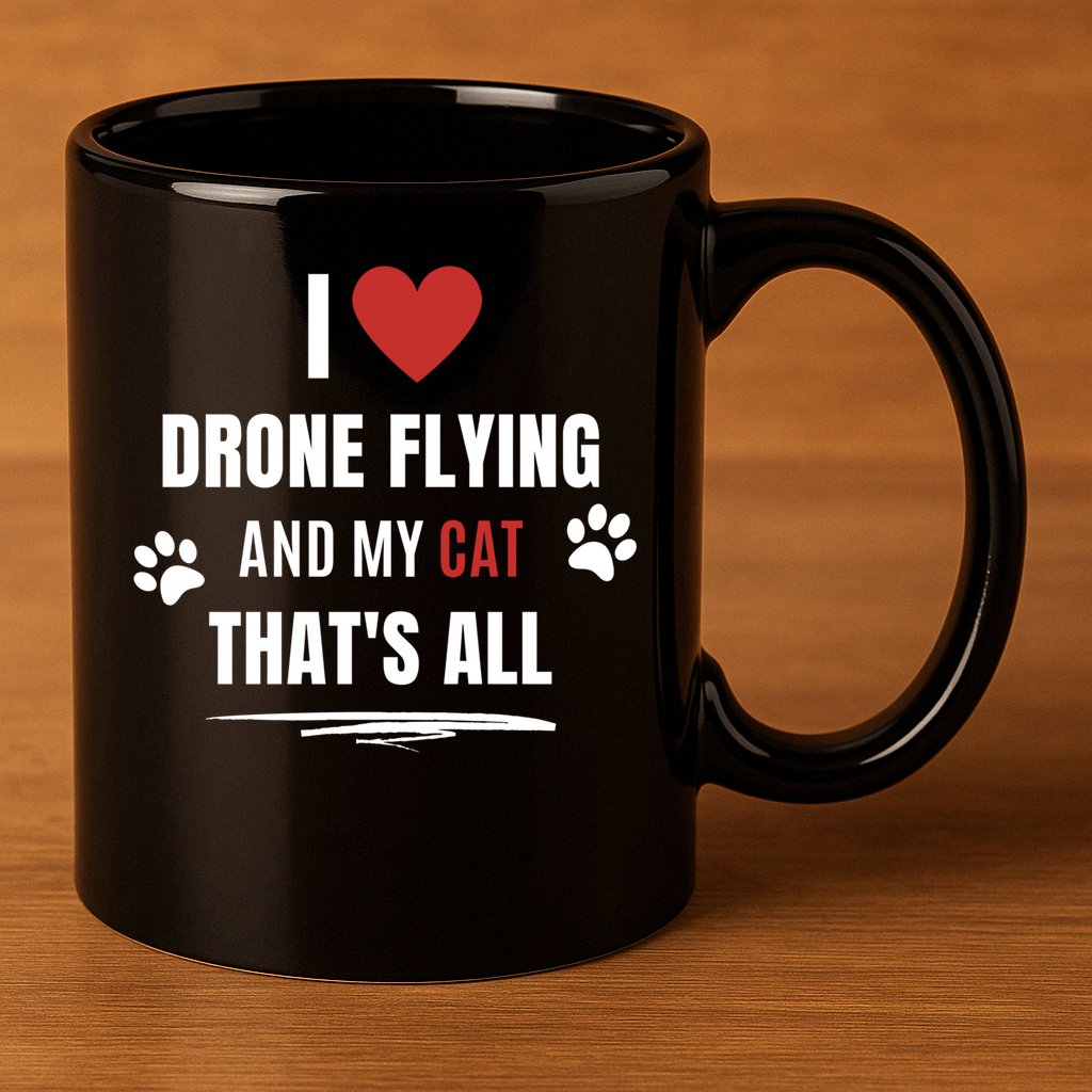 Funny I Love Drone Flying And My Cat Cats Lover Quadcopter Gift 11oz C Handle Ceramic Mug