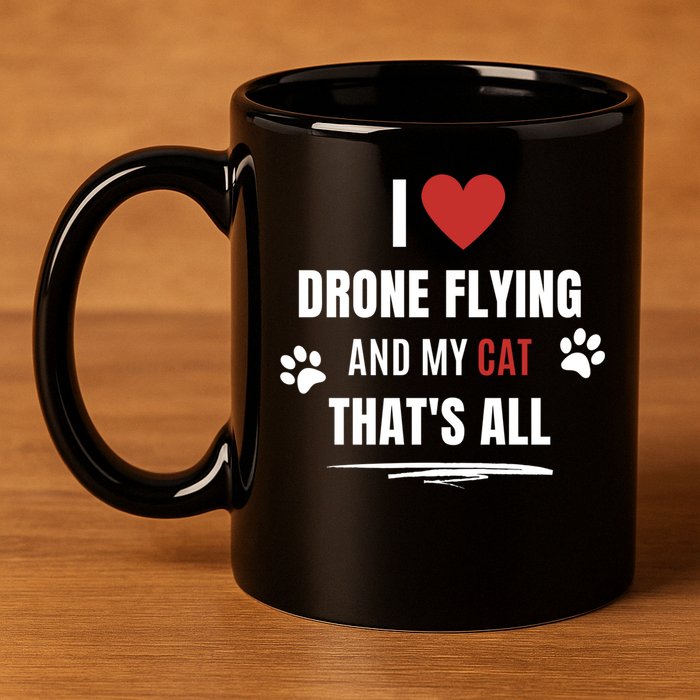 Funny I Love Drone Flying And My Cat Cats Lover Quadcopter Gift 11oz C Handle Ceramic Mug