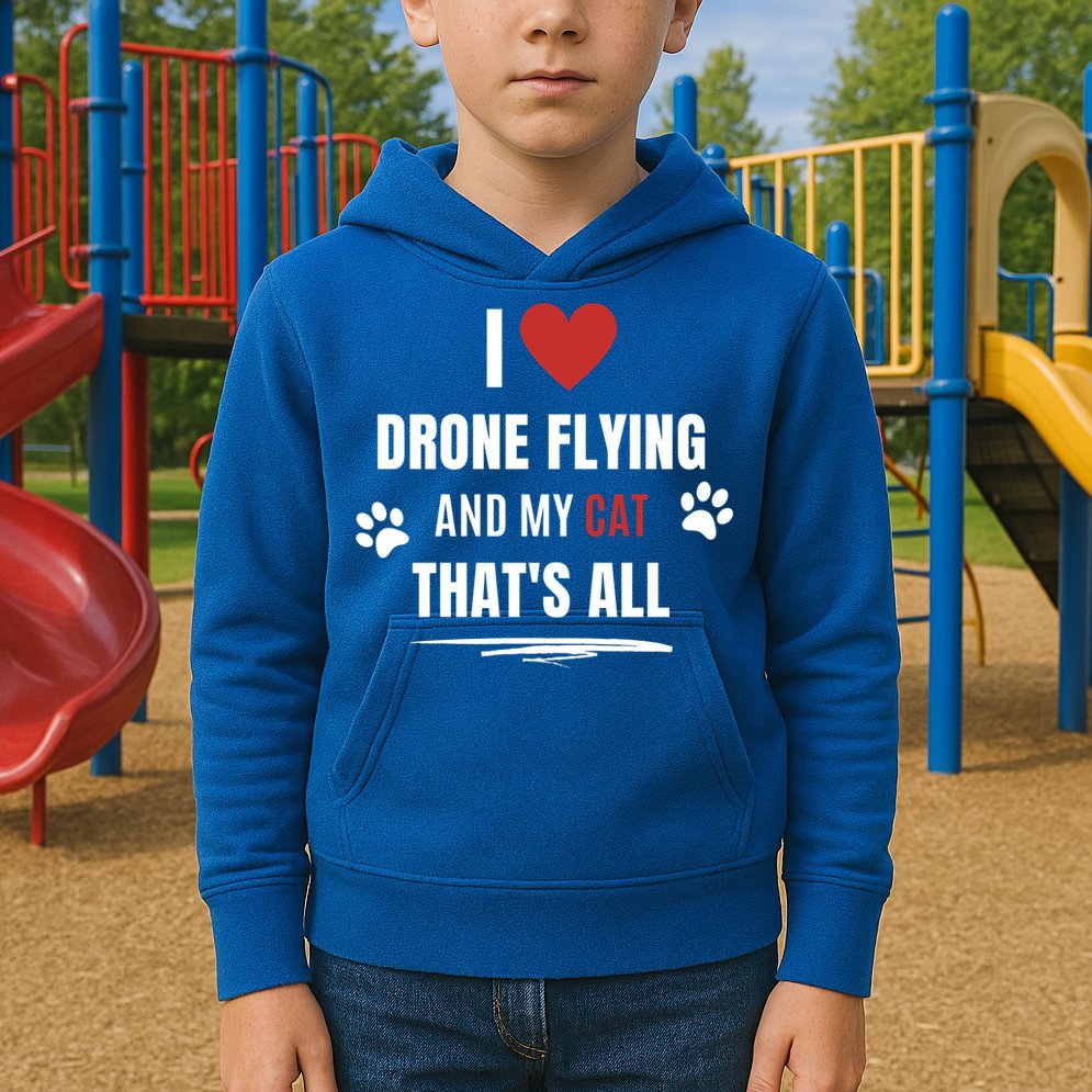 Funny I Love Drone Flying And My Cat Cats Lover Quadcopter Gift Kids Hoodie