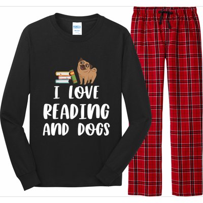 Funny I Love Reading And Dogs Cute Pug Bookworm Book Lover Gift Long Sleeve Pajama Set