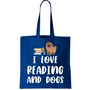 Funny I Love Reading And Dogs Cute Pug Bookworm Book Lover Gift Tote Bag