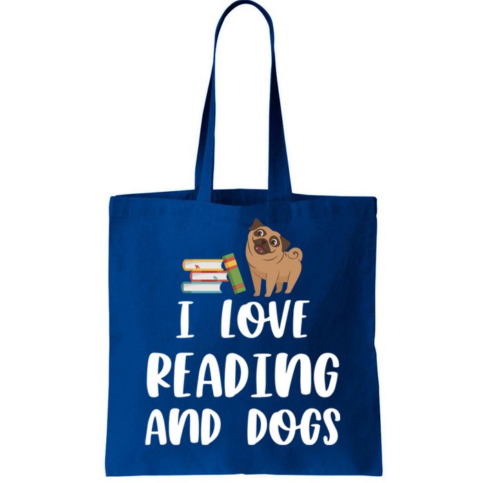 Funny I Love Reading And Dogs Cute Pug Bookworm Book Lover Gift Tote Bag