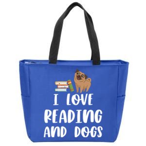 Funny I Love Reading And Dogs Cute Pug Bookworm Book Lover Gift Zip Tote Bag