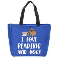 Funny I Love Reading And Dogs Cute Pug Bookworm Book Lover Gift Zip Tote Bag