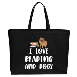 Funny I Love Reading And Dogs Cute Pug Bookworm Book Lover Gift Cotton Canvas Jumbo Tote