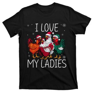 Funny I Love My Ladies Christmas Chicken Santa Hat Lights T-Shirt