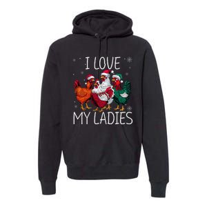 Funny I Love My Ladies Christmas Chicken Santa Hat Lights Premium Hoodie