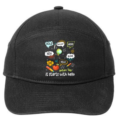 Friendship Inclusion Language Teacher It Starts With Hello 7-Panel Snapback Hat