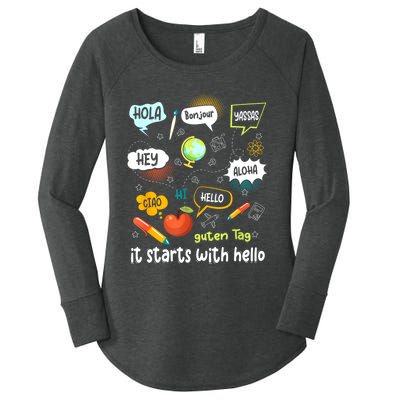 Friendship Inclusion Language Teacher It Starts With Hello Women's Perfect Tri Tunic Long Sleeve Shirt