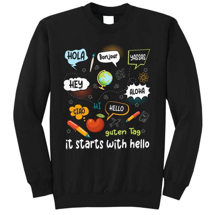 Friendship Inclusion Language Teacher It Starts With Hello Sweatshirt