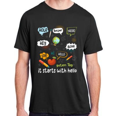 Friendship Inclusion Language Teacher It Starts With Hello Adult ChromaSoft Performance T-Shirt