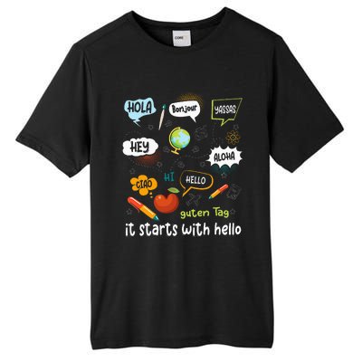 Friendship Inclusion Language Teacher It Starts With Hello Tall Fusion ChromaSoft Performance T-Shirt