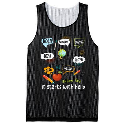 Friendship Inclusion Language Teacher It Starts With Hello Mesh Reversible Basketball Jersey Tank