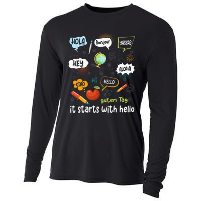 Friendship Inclusion Language Teacher It Starts With Hello Cooling Performance Long Sleeve Crew