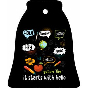 Friendship Inclusion Language Teacher It Starts With Hello Ceramic Bell Ornament